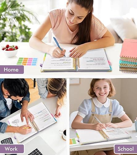 Spiral Notebook Journal with Removable Dividers Tabs, 300 Pages Hardcover Leather 5 Subject College Ruled Notebook, 8"x10" Large B5 Lined Journal for Women Men, Spiral Notebooks for Work School,Purple thumbnail 7