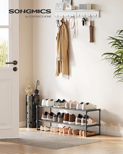 SONGMICS Shoe Rack, 2-Tier Shoe Organizer, Metal Storage Shelf, Upright or Upside Down, for 12-15 Pairs, Stackable, for Entryway, 11.8 x 36.2 x 13.4 Inches, Black ULSA12BK thumbnail 2