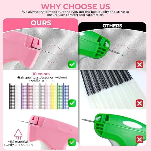 Stitch Gun for Clothes - Handheld Stitch Gun Quick Clothing Fixer - Tagging Gun - Includes 6 Needle, 1000 Black Fasteners & 1002 White Fasteners thumbnail 7
