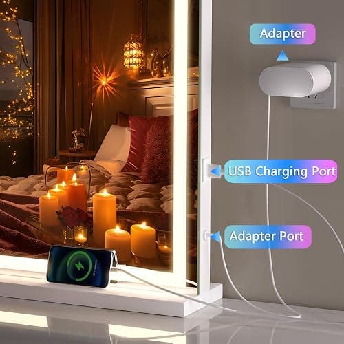 Hasipu Vanity Mirror with Lights, 47" x 30" LED Makeup Mirror, Lighted Makeup Mirror with Dimmable 3 Modes, Touch Screen Control Vanity Mirror Square White thumbnail 7