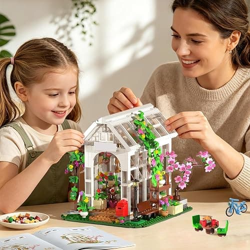 HOGOKIDS Juego de construcción de casa de flores con LED, bloques de construcción de invernadero, plantas y animales, creativo STEM juguete de construcción, regalo de cumpleaños para niñas a partir de thumbnail 3
