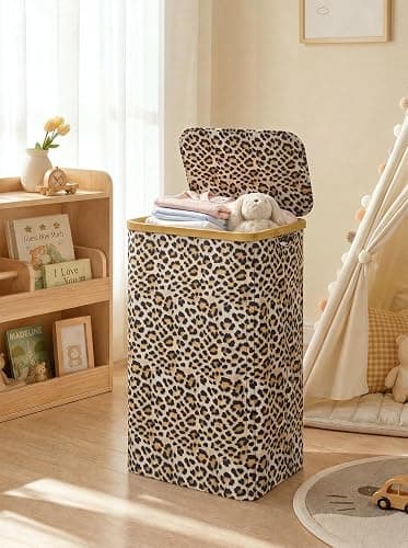 IEGrow Laundry Hamper with Lid,110L Laundry Basket with Bag,Leopard Print | Dirty Clothes Hamper Basket with Bamboo Handle for Clothes Towels thumbnail 8