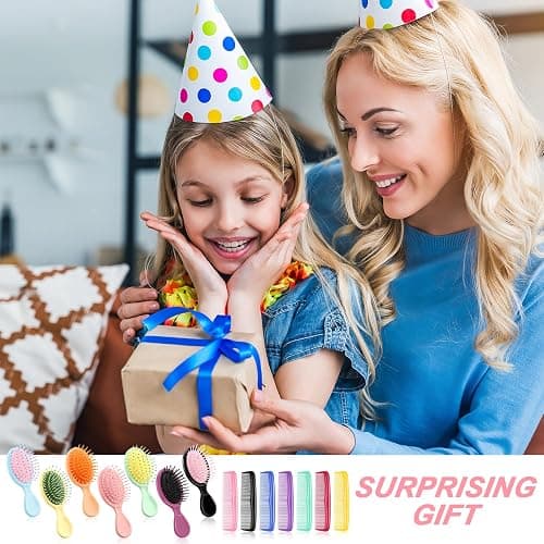HOFASON 28 Pieces Bulk Mini Wet Hair Brush & Mini Combs Set for Kids Girls Women, Easter Basket Stuffers, Bridesmaid Gifts, Spa Party Supplies, 14 Travel Small Brush and 14 Fine Wide Hair Combs thumbnail 7