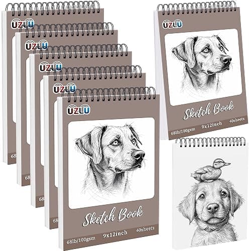 UZLU 5 Pcs Sketch Book Bulk 9 x 12 in 200 Sheets Top Spiral Bound Sketch Pad Drawing Paper 40 Sheets Each Acid Free Mixed Media Sketchbook 68lb/100gsm Art Supplies for Beginner Artist - Image 1