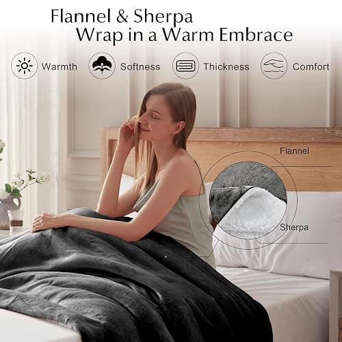 SNUGSUN Electric Heated Blanket Throw Size, Soft and Cozy Thickened Flannel and Sherpa Electric Blanket for Bed, Automatic Safety System 6 Heating Levels & 10 Hours Auto-Off, 50"x60" Slate Grey thumbnail 3