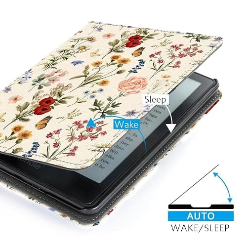 CoBak Case with Stand for Kindle Paperwhite 12th Gen 2024 Released (7") & Kindle Colorsoft Signature Edition - Durable PU Leather Cover with Auto Sleep Wake, Card Slot, Hand Strap Feature, Floralia thumbnail 6