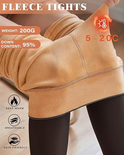 Unesmaro Women's Thermal Fleece Lined Tights, Translucent Skin Tone Pantyhose Style Leggings for Winter Warmth thumbnail 5