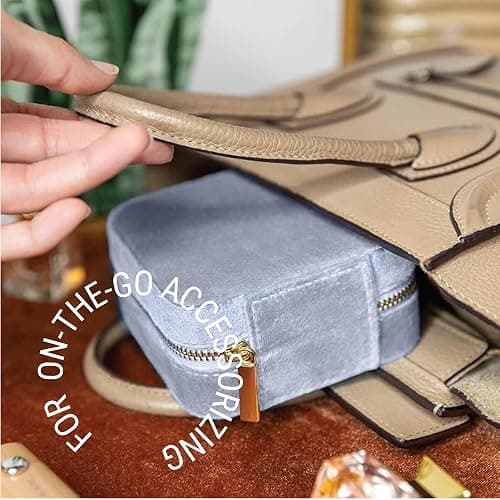 Benevolence LA Plush Velvet Jewelry Box | Travel Jewelry Case Organizer with Mirror | Featured in Oprah's Favorite Things | Best Gifts For Daughter, Girlfriend, Mom | Gifts For Her - Periwinkle Blue thumbnail 7