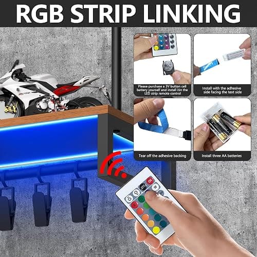 HDPRHGRD Helmet Rack Wall Mount, Motorcycle Helmet Holder, Motorcycle Accessories Display, Helmet Rack with RGB Lights Strip thumbnail 6