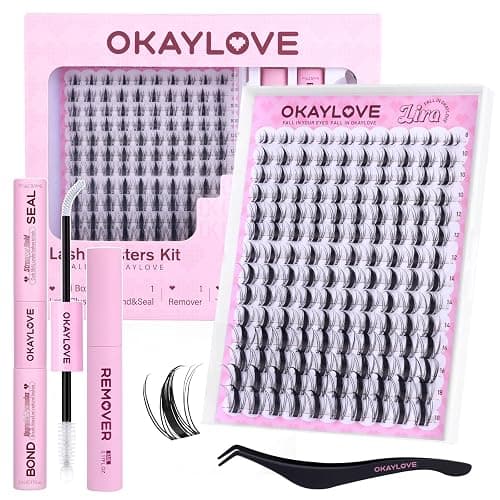 OKAYLOVE Manga Lash Clusters with Spikes, LIRA 8-18mm DIY Cluster Eyelash Extensions Kit, 140pcs CC Curl Clear Band Individual Lashes with Lash Bond and Seal, Remover, Lash Tweezers - Image 1