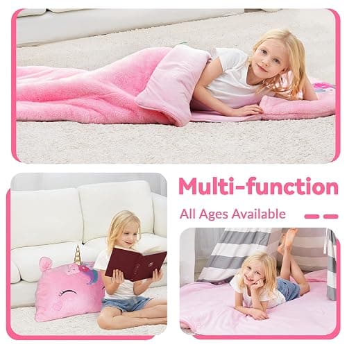 iPlay, iLearn Kids Unicorn Sleeping Bag, Toddler Girl Nap Mat, Plush Animal Slumber Bag 2 In 1 Pink Pillow Daycare Preschool Kindergarten Birthday Gift Travel Sleepover 3 4 5 6 7 8 10 12 Yr Child Teen thumbnail 6