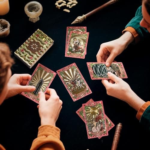 EGCUQ 78 Pink Tarot Cards with Guide Book,Gold Foil Rider Waite Tarot Deck PVC for Beginners to Expert (Pink) thumbnail 2