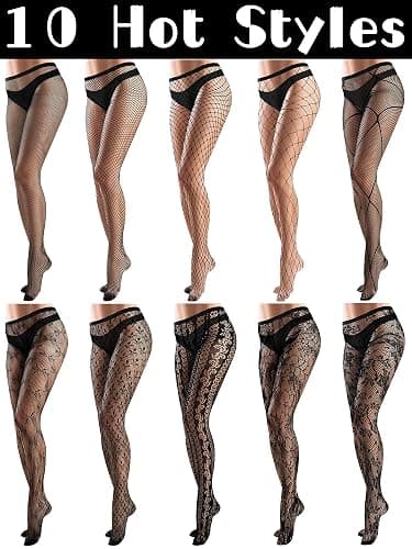 ramede 10 Pairs Fishnet Thigh High Stockings for Women Lace Mesh Fish Nets Tights High Waist Fishnet Leggings Pantyhose thumbnail 7