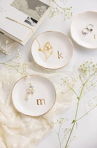 COLLECTIVE HOME - Ceramic Jewelry Tray, Decorative Trinket Dish for Rings Earrings Necklaces Bracelet Watch Keys, Birthday Mother's Day Christmas Gift for Women, 4.75", White Surface (C) thumbnail 5