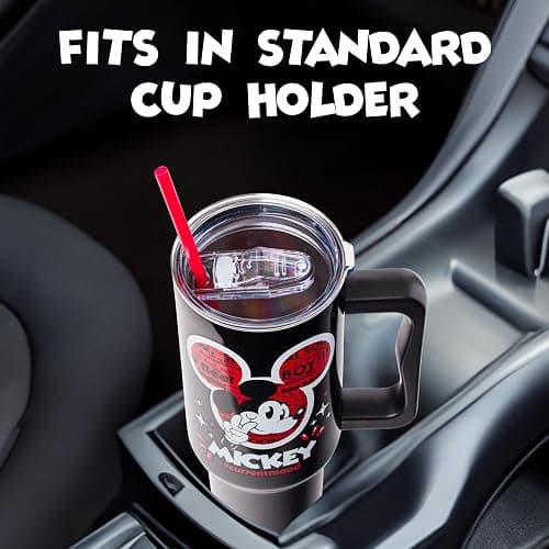 Silver Buffalo Disney Mickey Mouse, Stainless Steel Tumbler, 40oz | Classic Hashtag Current Mood #currentmood, Double Walled, Handle, Straw, Fits in Standard Cup Holder, 1.18 Liters thumbnail 7