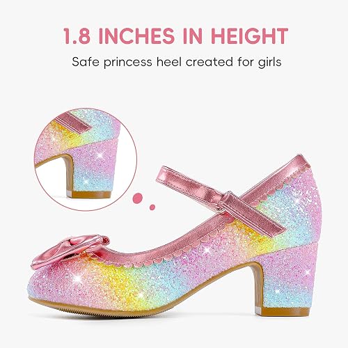 LAURMOSA Princess Shoes High Heel Toddler Girls Dress Shoes Cute Bowknot Sparkle Mary Jane Flower Girls Wedding Birthday Party Prom for Little Big Kids thumbnail 4