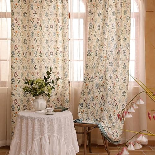 ISAENNE Vintage Semi Blackout Colorful Floral Curtains,Linen Home Decor Curtain with Grommets for Bedroom Living Room Kitchen Bedroom Window,2 Panels 53 Inches Wide by 63 Inches Long -Serenity B thumbnail 2