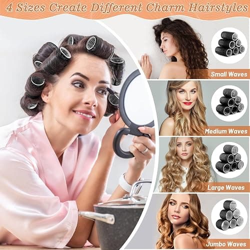 Hair Curler Rollers for Women 24PCS Heatless Hair Roller with 12PCS Clips, 4 Sizes（Jumbo Large Medium Small）Self Grip Holding Hair Rollers for Long Medium Short Thick Fine Volume Thin Bangs Hair thumbnail 6
