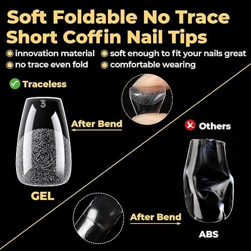 UNA GELLA Short Coffin Nail Tips 600Pcs, Short Coffin Gel Nails Tips Pre Etched 12 Sizes Soft Gel Fake Nails Tips Pre-file Full Cover for Nail Extension Home DIY Salon with Box thumbnail 6