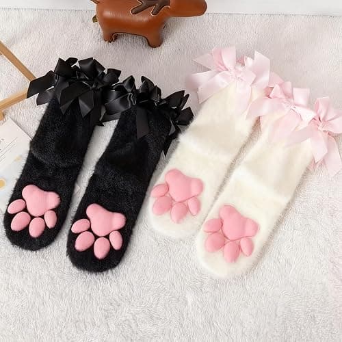 SIROLISA Fuzzy Short Cat Paw Socks, Soft 3D Paw Pad Toe Beans Stockings for Women thumbnail 7