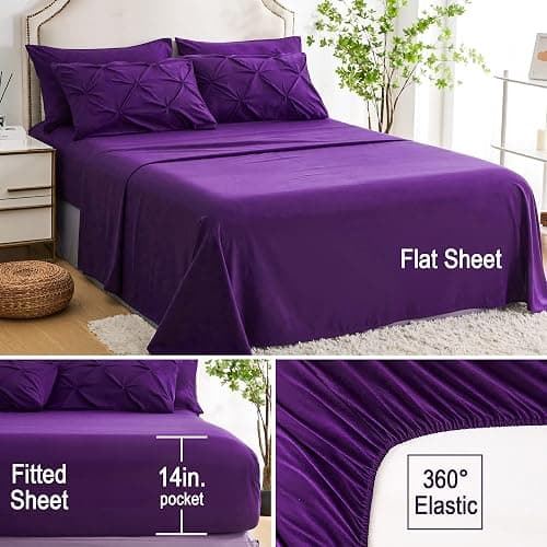Ubauba 7pc Purple Comforter Set Queen Size with Sheets, Pintuck 7 Piece Bedding Comforters Bed in a Bag for All Season, Pinched Pleat Bed Set with Comforter (Purple,Queen) thumbnail 5
