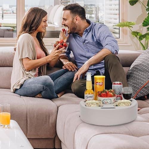 Couch Cup Holder Pillow - Cup Glass Cozy Pillow | Couch Caddy Sofa Bed Buddy Holds Drinks, Snacks, Remote, Phones, Tablet. Keep Drinks Stand and Prevent Spills for Car, Park，Beach, Picnic. (PU Gray) thumbnail 2