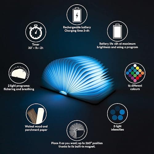 BONNYCO Led Book Light Wooden Folding Lamp with Remote Control, 16 Colours & Timer Table Book Lamp Night Light Perfect for Home, Office & Room Decor | Christmas & Birthday Gifts for Men Women thumbnail 5
