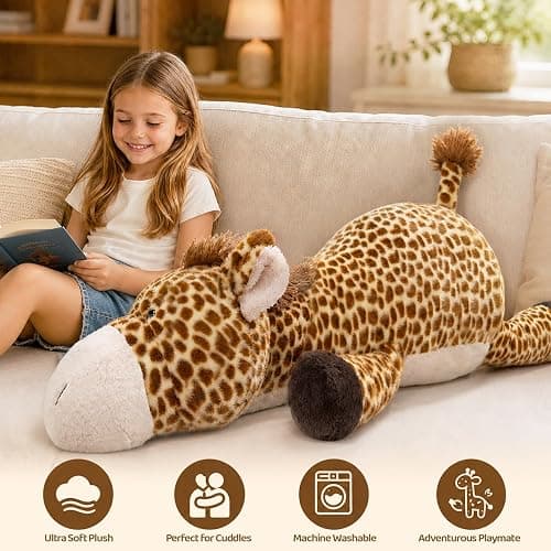 MMguai 40inch Giant Giraffe Stuffed Animal, Cute Cuddly Stuffed Giraffe Plush Toy Pillow, Big Large Soft Giraffe Plushie Gift for Kids, Adults, Boys & Girls, Birthday thumbnail 5