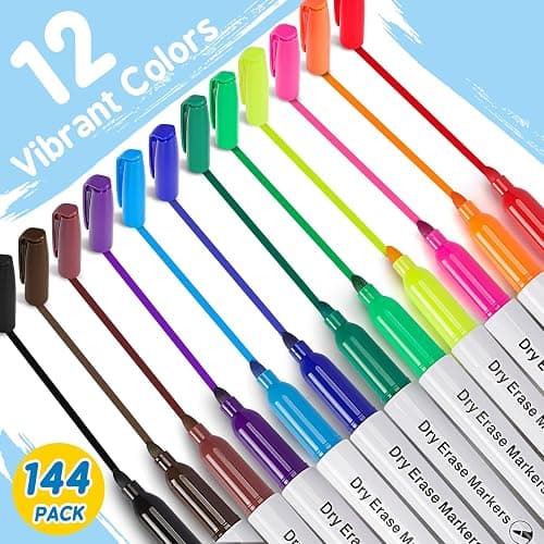 Duchong 144 Count Dry Erase Markers Bulk, 12 Assorted Colors, Fine Tip Whiteboard Markers for Kids Teachers, Dry Erase Pens Bulk Pack for Classroom Home, Back to School Supplies thumbnail 2