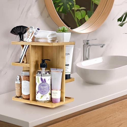 Sorbus 360° Makeup Organizer - Bamboo Wood Make Up Storage Carousel for Cosmetics, Skin Care Rotating Makeup Organizer for Vanity, Bathroom Storage thumbnail 2