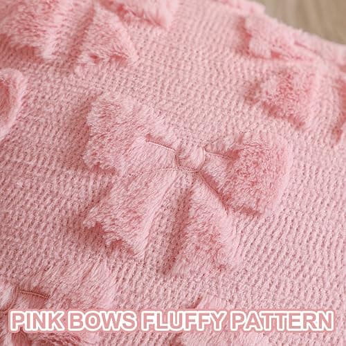 Mixweer Bow Pillow Covers Set of 2 Coquette Room Decor Cute Faux Fur Soft Bowknot Preppy Stuff Fluffy Plush Aesthetic Pillow Covers for Bed Sofa Couch, Fall Christmas Decor(18 x 18 Inch,Dark Pink) thumbnail 3