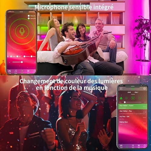 KSIPZE Led Chambre 30M Ruban Led Bande Lumière Décorative Multicolore, Rgb Guirlande de Lumineuse Dimmable avec Télécommande, Bluetooth APP, Musicale pour Parti,Maison,Salon thumbnail 3