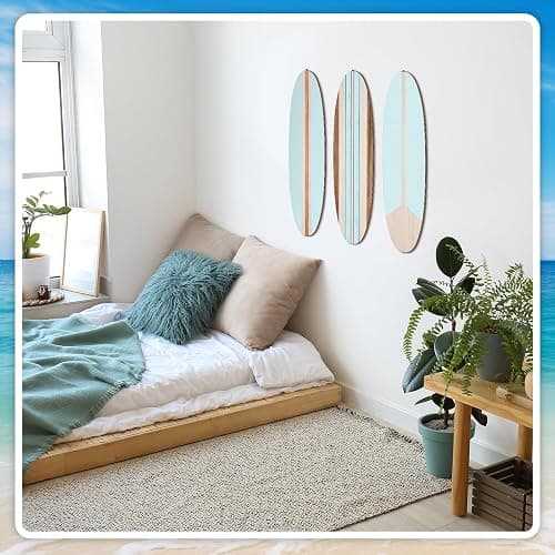 Gerrii 3 Pieces Surfboard Wall Decor 23.6" x 5.4" Preppy Beach Room Decor Aesthetic Large Wooden Cute Beachy Tropical Wall Art for Surfer Bedroom Living Room Bathroom Decorations(Blue) thumbnail 5
