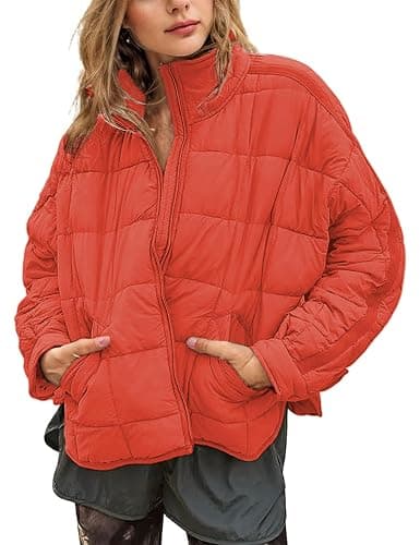 Omoone Women's Quilted Puffer Jacket Zip Up Oversized Lightweight Padded Down Coat Outerwear - Image 1