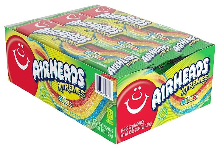 Airheads Xtremes Belts Holiday Candy, Chewy Candy Package, Christmas Stocking Stuffers for Adults & Kids, Rainbow Berry Fruit Flavor Artificially Flavored, 2 Ounces (18-Pack) thumbnail 3