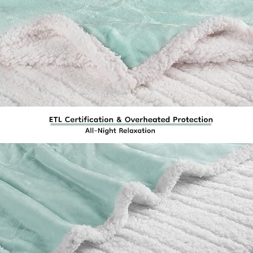 Electric Heated Blanket Full Size 72"x84", Dual-Sided Soft Flannel & Sherpa, LCD Display 10 Heat Settings with 1-12H Timer & Overnight Safe, Bed & Couch, Machine Washable, Light Green thumbnail 2