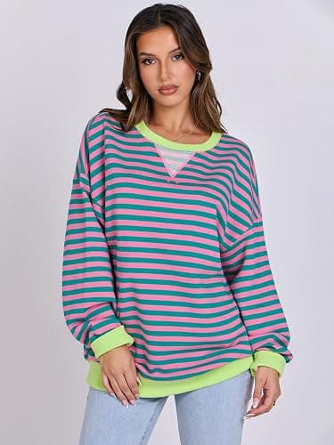 ANRABESS Women Striped Sweatshirts Oversized Crewneck Long Sleeve Shirts Y2K Pullover Top 2025 Fall Outfits Fashion Clothes thumbnail 2