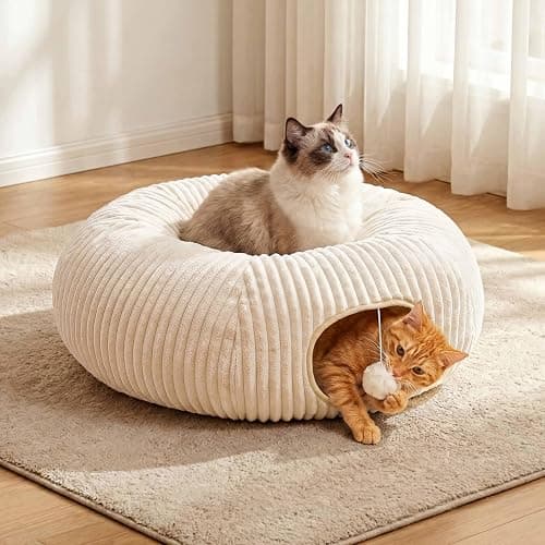 MOYMO Cat Tunnel Bed with 40 Pcs Interactive Cat Toys, Cat Tube with Kitten Toys for Indoor Kittens, Collapsible Play Tunnel, White thumbnail 8