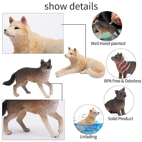 Toymany 8PCS Wolf Figures Forest Animals Toy Figurines - Realistic Jungle Zoo Animal Figurines，Educational Toy Cake Toppers Christmas Birthday Gift for Kids Boys Girls thumbnail 4