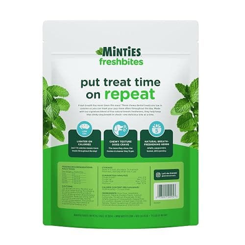 Minties FreshBites Soft and Chewy Dental Treats for Dogs, Low Calorie Natural Mint Flavored Dental Chews for Dogs, 50 Count, Chews Clean Teeth, Fight Bad Breath, and Removes Plaque and Tartar thumbnail 9