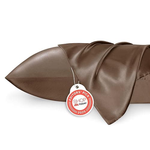 Brown Bedsure Satin Pillowcases, Similar to Silk Pillow Cases Queen Size Set of 2, Pillow Case for Sleeping Women with Envelope Closure, Gifts for Women Men, Brown, 20x30 Inches, 2pcs - Image 1