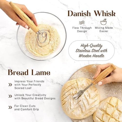 Sourdough Kit with Professional Bread Making Tools - A Complete Sourdough Bread Kit Including 10" Round & 11" Oval Bannetons, Bread Lame, Whisk, Bowl & Dough Scrapers, Slings, and Mat (17-Piece Kit) thumbnail 6