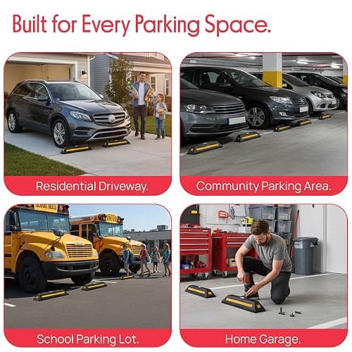 Pyle 2-Pack Heavy Duty Rubber Wheel Stops for Garage Parking – Durable, High-Visibility Tire Blocks for Cars, Trucks, Vans, RVs, Trailers, Forklifts – Reflective Safety Strip Included thumbnail 6