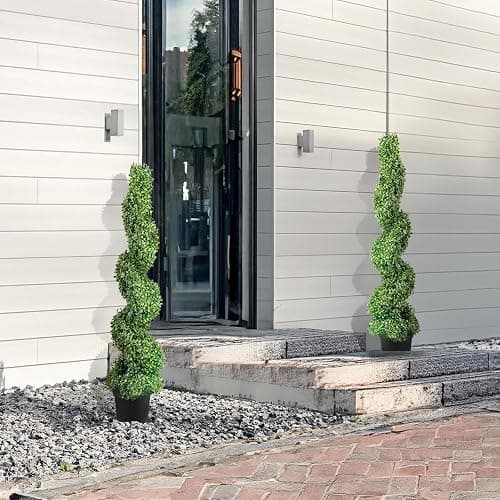 VEVOR Artificial Boxwood Spiral Topiary Trees, 4ft Tall (2 Pieces) Faux Plant Outdoor, All-Year Green Fake Plant with Replaceable Leaves for Decorative/Indoor/Porch/Garden thumbnail 2