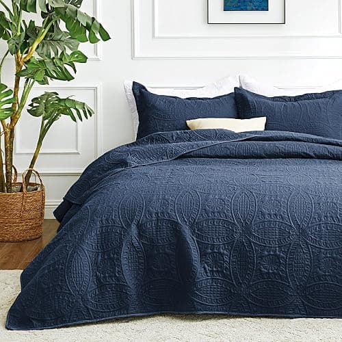 Love's cabin Oversized King Size Quilt Bedding Set Navy Bedspreads - Oversized King Lightweight Bedspread Comforter - Coin Pattern Coverlet for All Season - 3 Pieces (1 Quilt, 2 Pillow Shams) - Image 1
