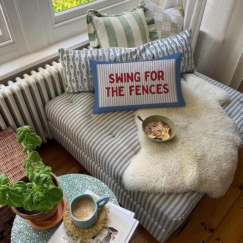 SkyCozy Motivational Swing for the Fences 12x20 Pillow Cover, Vintage Blue Striped Baseball Sports Decorative Throw Pillow Covers Pillowcases for Kids Toddler Boy Nursery Room Bedroom Playroom Decor thumbnail 5