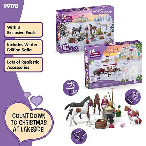 Schleich Horse Club - 2025 Horse Club Advent Calendar: Holiday Foal Magic - 34 Toys Including Poseable Figurine, 3 Horses and Accessories - Holiday Event Calendar for Christmas - Kids Ages 5+ | 99178 thumbnail 2