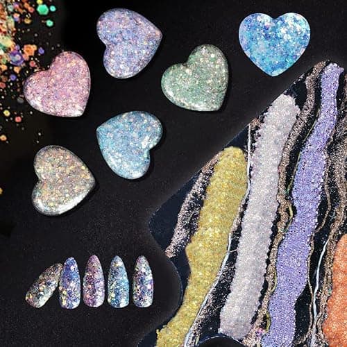 12 Farben Festival Glitzer Gesicht, Fluoreszierender Body Glitter für Gesicht, Nägel, Augen, Haare - Chunky Sequin Glitzerpulver Set für Karneval, Fasching, Halloween, Partys und DIY Handwerk thumbnail 5