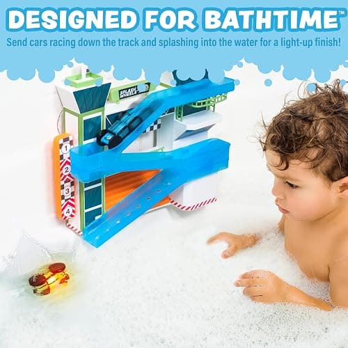 Tub Works® Splash Wheels™ Bathtime Raceway Car Ramp Toddler Bath Toy | Race Car Track with 2 Water-Activated Light-Up Racers | Light Up Bath Toys Flash & Change Colors | Engaging Bathtub Toys for Kids thumbnail 3