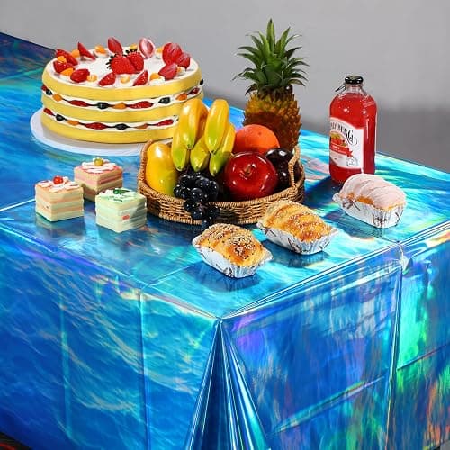 3 Pcs Iridescent Waves Tablecloths - Disposable Plastic Ocean Blue Table Cloth Rectangle Table Covers for Under the Sea Beach Surf Pool Party Birthday Party Decorations, 54 x 108 Inch thumbnail 6